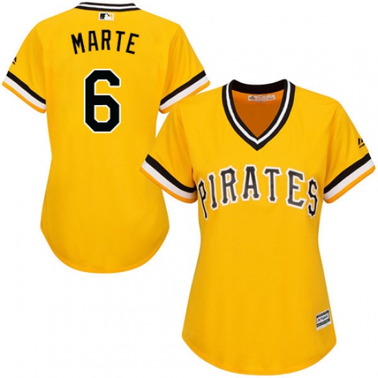 Women's Majestic Pittsburgh Pirates 6 Starling Marte Replica Gold Alternate Cool Base MLB Jersey