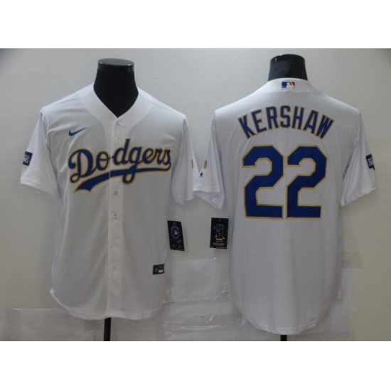 Men's Nike Los Angeles Dodgers 22 Clayton Kershaw White Champions Authentic Jersey