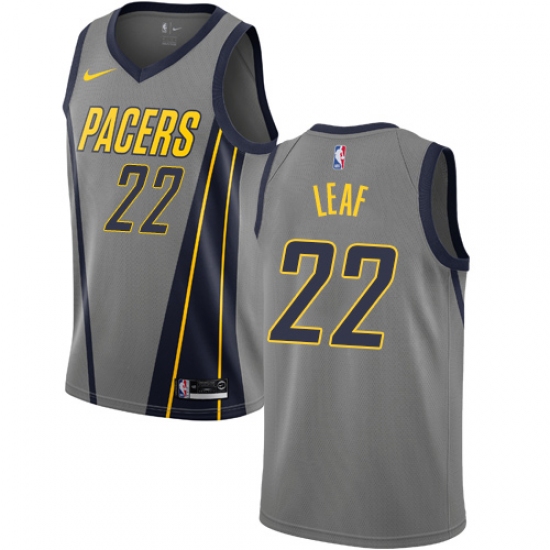 Men's Nike Indiana Pacers 22 T. J. Leaf Swingman Gray NBA Jersey - City Edition