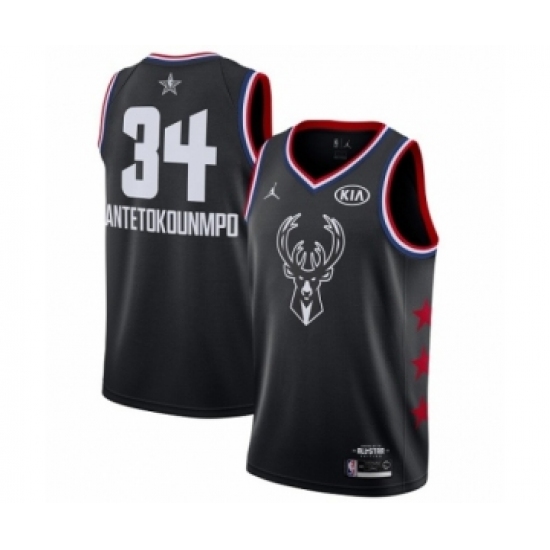 Men's Jordan Milwaukee Bucks 34 Giannis Antetokounmpo Swingman Black 2019 All-Star Game Basketball Jersey