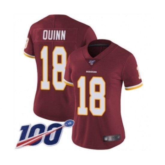 Women's Washington Redskins 18 Trey Quinn Burgundy Red Team Color Vapor Untouchable Limited Player 100th Season Football Jersey