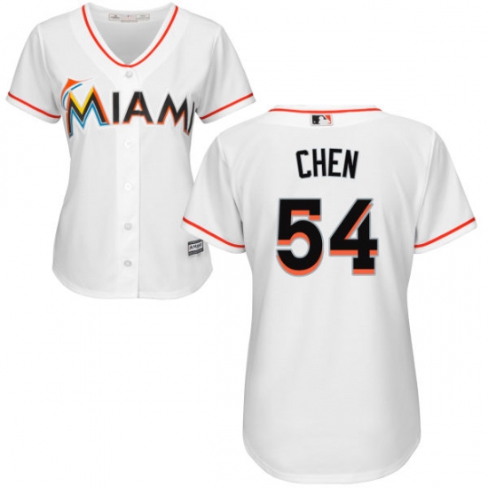 Women's Majestic Miami Marlins 54 Wei-Yin Chen Authentic White Home Cool Base MLB Jersey