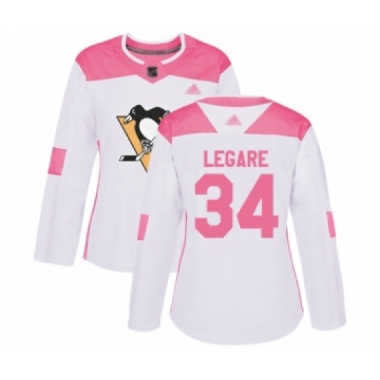 Women's Pittsburgh Penguins 34 Nathan Legare Authentic White Pink Fashion Hockey Jersey