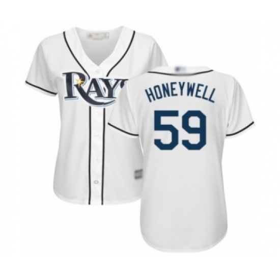 Women's Tampa Bay Rays 59 Brent Honeywell Authentic White Home Cool Base Baseball Player Jersey