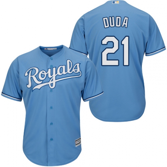 Youth Majestic Kansas City Royals 21 Lucas Duda Authentic Light Blue Alternate 1 Cool Base MLB Jersey