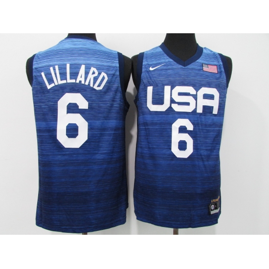 Men's Portland Trail Blazers 6 Damian Lillard Blue USA Basketball Tokyo Olympics 2021 Jersey