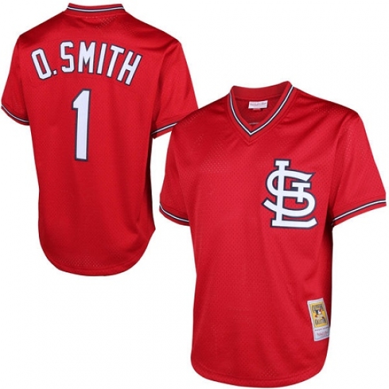 Men's Mitchell and Ness 1996 St. Louis Cardinals 1 Ozzie Smith Authentic Red Throwback MLB Jersey