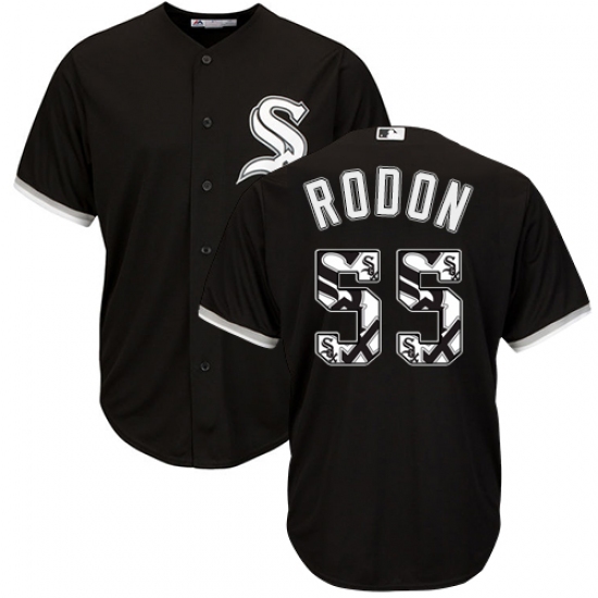 Men's Majestic Chicago White Sox 55 Carlos Rodon Authentic Black Team Logo Fashion Cool Base MLB Jersey