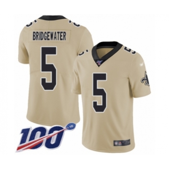 Men's New Orleans Saints 5 Teddy Bridgewater Limited Gold Inverted Legend 100th Season Football Jersey