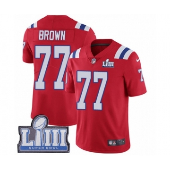 Men's Nike New England Patriots 77 Trent Brown Red Alternate Vapor Untouchable Limited Player Super Bowl LIII Bound NFL Jersey