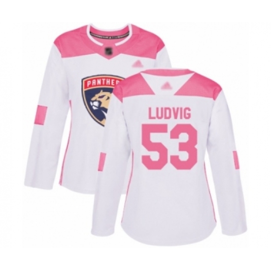 Women's Florida Panthers 53 John Ludvig Authentic White Pink Fashion Hockey Jersey