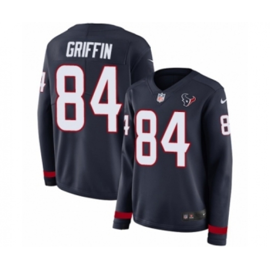 Women's Nike Houston Texans 84 Ryan Griffin Limited Navy Blue Therma Long Sleeve NFL Jersey