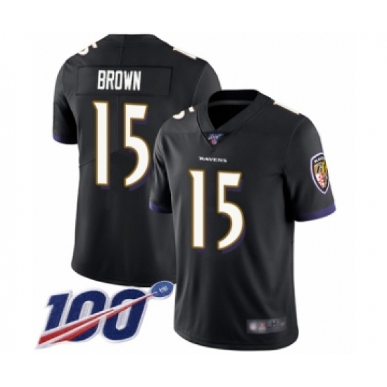 Men's Baltimore Ravens 15 Marquise Brown Black Alternate Vapor Untouchable Limited Player 100th Season Football Jersey