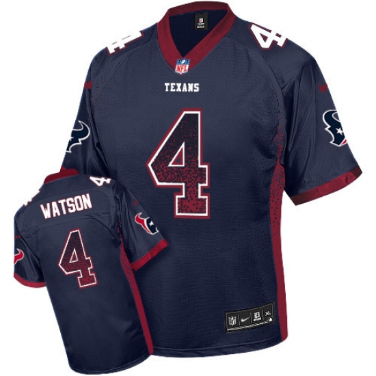 Men's Nike Houston Texans 4 Deshaun Watson Elite Navy Blue Drift Fashion NFL Jersey