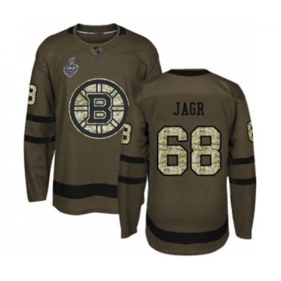 Men's Boston Bruins 68 Jaromir Jagr Authentic Green Salute to Service 2019 Stanley Cup Final Bound Hockey Jersey