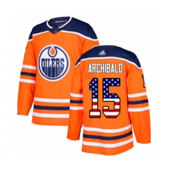 Youth Edmonton Oilers 15 Josh Archibald Authentic Orange USA Flag Fashion Hockey Jersey