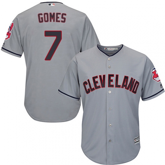 Men's Majestic Cleveland Indians 7 Yan Gomes Replica Grey Road Cool Base MLB Jersey