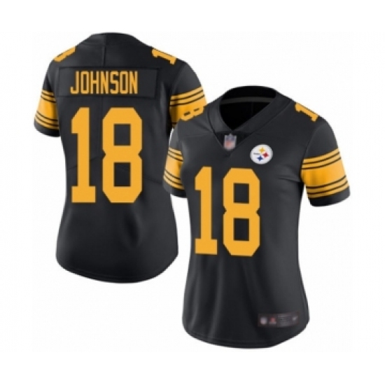 Women's Pittsburgh Steelers 18 Diontae Johnson Limited Black Rush Vapor Untouchable Football Jersey