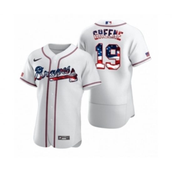 Men's Shane Greene Atlanta Braves 19 White 2020 Stars & Stripes 4th of July Jersey