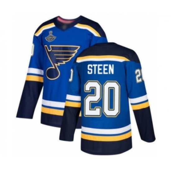 Men's St. Louis Blues 20 Alexander Steen Authentic Royal Blue Home 2019 Stanley Cup Champions Hockey Jersey