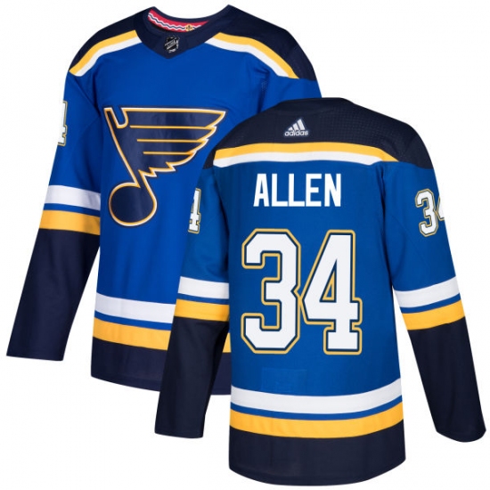 Youth Adidas St. Louis Blues 34 Jake Allen Authentic Royal Blue Home NHL Jersey