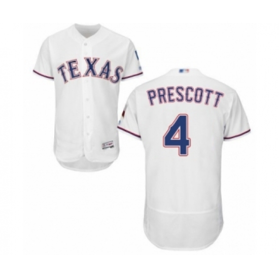 Men's Texas Rangers 4 Dak Prescott White Home Flex Base Authentic Collection Baseball Jersey