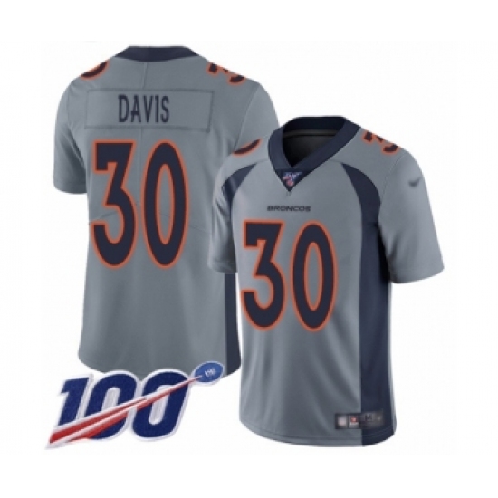 Youth Denver Broncos 30 Terrell Davis Limited Silver Inverted Legend 100th Season Football Jersey