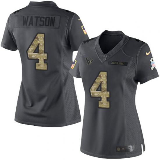 Women's Nike Houston Texans 4 Deshaun Watson Limited Black 2016 Salute to Service NFL Jersey