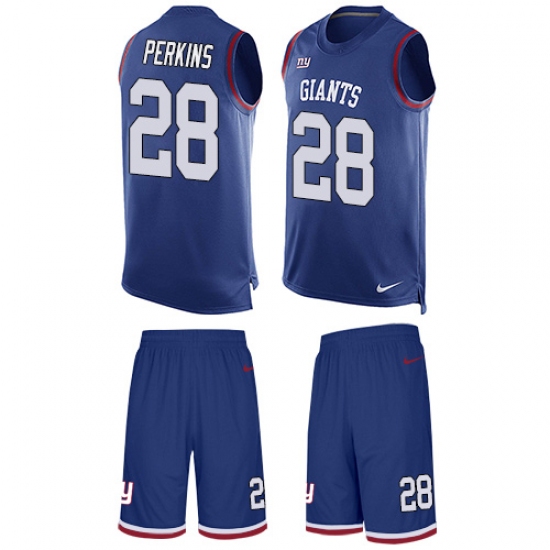 Men's Nike New York Giants 28 Paul Perkins Limited Royal Blue Tank Top Suit NFL Jersey