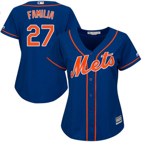 Women's Majestic New York Mets 27 Jeurys Familia Authentic Royal Blue Alternate Home Cool Base MLB Jersey