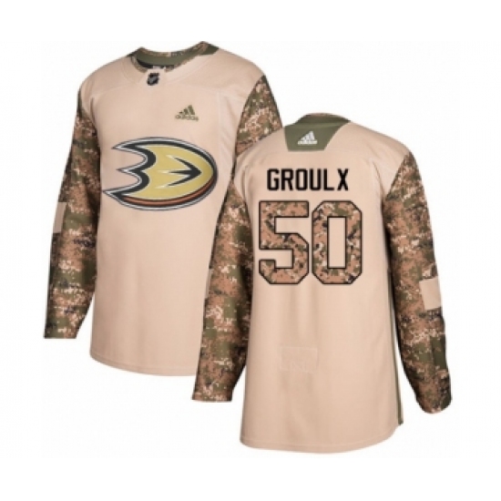 Youth Adidas Anaheim Ducks 50 Benoit-Olivier Groulx Authentic Camo Veterans Day Practice NHL Jersey