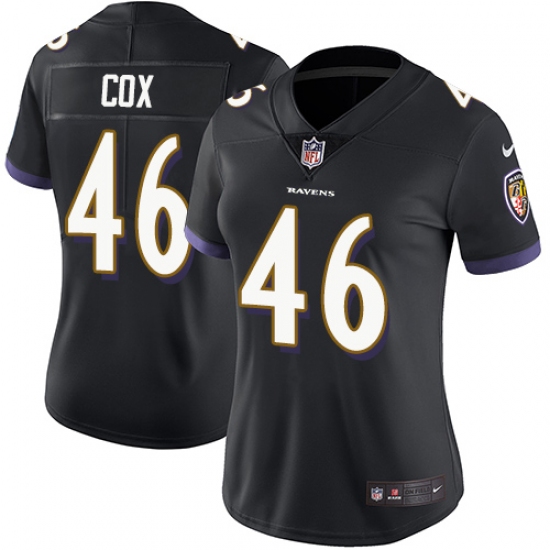 Women's Nike Baltimore Ravens 46 Morgan Cox Black Alternate Vapor Untouchable Limited Player NFL Jersey