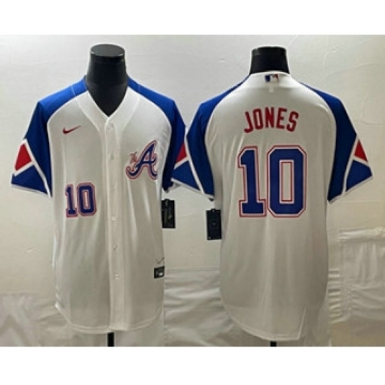 Men's Atlanta Braves 10 Chipper Jones Number White 2023 City Connect Cool Base Stitched Jersey