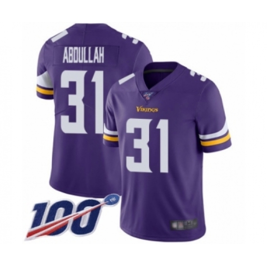 Men's Minnesota Vikings 31 Ameer Abdullah Purple Team Color Vapor Untouchable Limited Player 100th Season Football Jersey