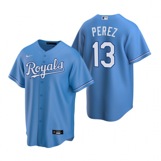 Men's Nike Kansas City Royals 13 Salvador Perez Light Blue Alternate Stitched Baseball Jersey