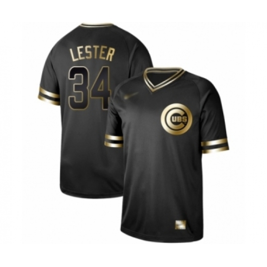 Men's Chicago Cubs 34 Jon Lester Authentic Black Gold Fashion Baseball Jersey