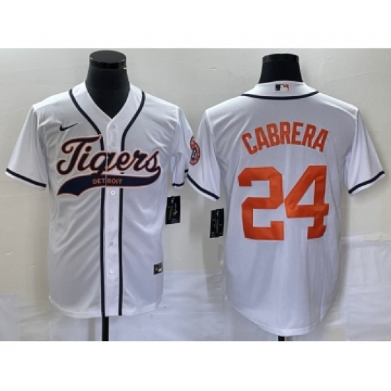 Men's Detroit Tigers 24 Miguel Cabrera White Cool Base Stitched Baseball Jersey