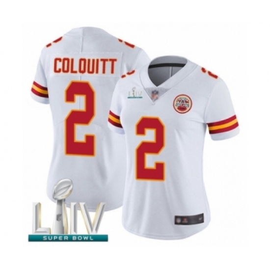 Women's Kansas City Chiefs 2 Dustin Colquitt White Vapor Untouchable Limited Player Super Bowl LIV Bound Football Jersey