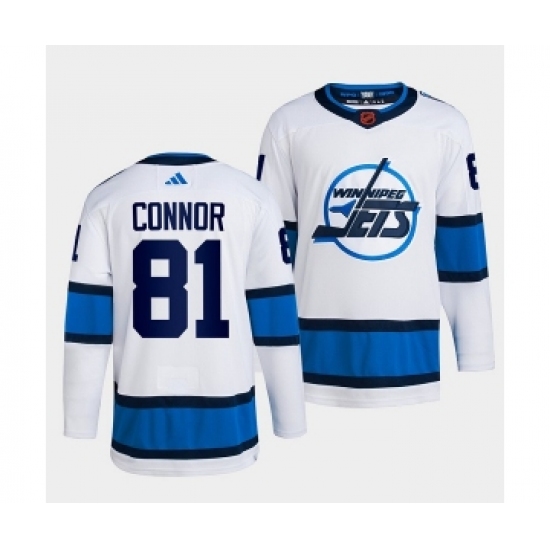 Men's Winnipeg Jets 81 Kyle Connor White 2022 Reverse Retro Stitched Jersey