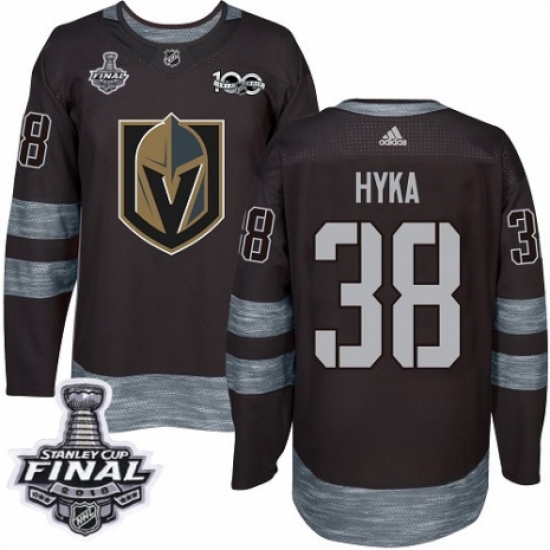 Men's Adidas Vegas Golden Knights 38 Tomas Hyka Authentic Black 1917-2017 100th Anniversary 2018 Stanley Cup Final NHL Jersey