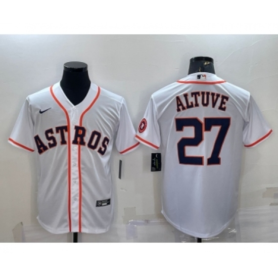 Men's Houston Astros 27 Jose Altuve White With Patch Stitched MLB Cool Base Nike Jersey