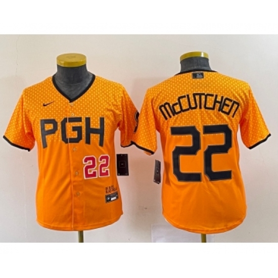 Youth Nike Pittsburgh Pirates 22 Andrew McCutchen Number Yellow 2023 City Connect Stitched Jersey