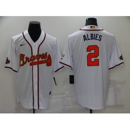 Men's Atlanta Braves 2 Ozzie Albies White 2022 Gold Program Authentic Player Jersey