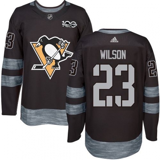 Men's Adidas Pittsburgh Penguins 23 Scott Wilson Authentic Black 1917-2017 100th Anniversary NHL Jersey