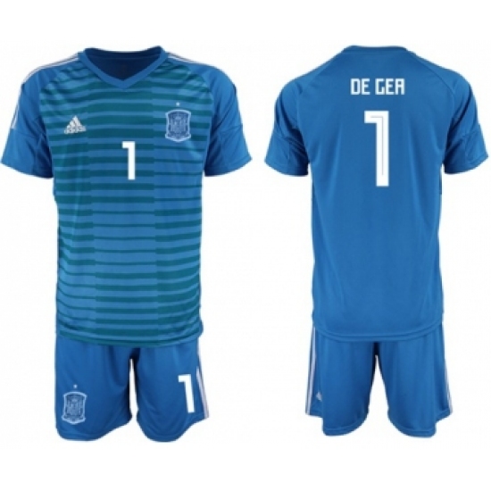 Spain 1 De Gea Blue Goalkeeper Soccer Country Jersey