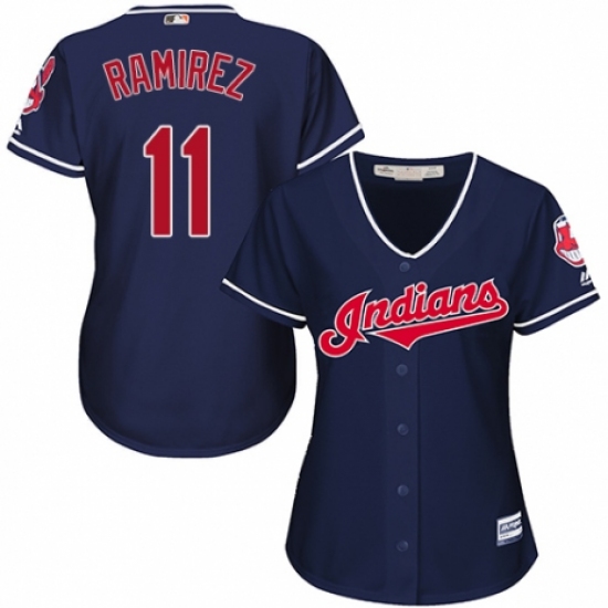 Women's Majestic Cleveland Indians 11 Jose Ramirez Replica Navy Blue Alternate 1 Cool Base MLB Jersey