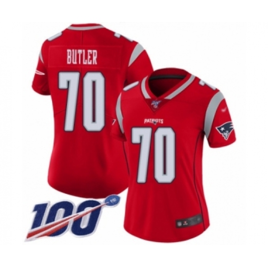 Women's New England Patriots 70 Adam Butler Limited Red Inverted Legend 100th Season Football Jersey