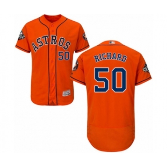 Men's Houston Astros 50 J.R. Richard Orange Alternate Flex Base Authentic Collection 2019 World Series Bound Baseball Jersey