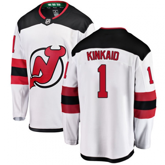 Men's New Jersey Devils 1 Keith Kinkaid Fanatics Branded White Away Breakaway NHL Jersey