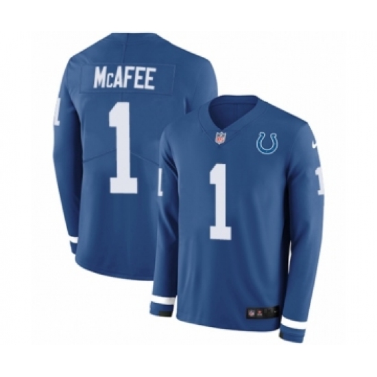 Youth Nike Indianapolis Colts 1 Pat McAfee Limited Blue Therma Long Sleeve NFL Jersey